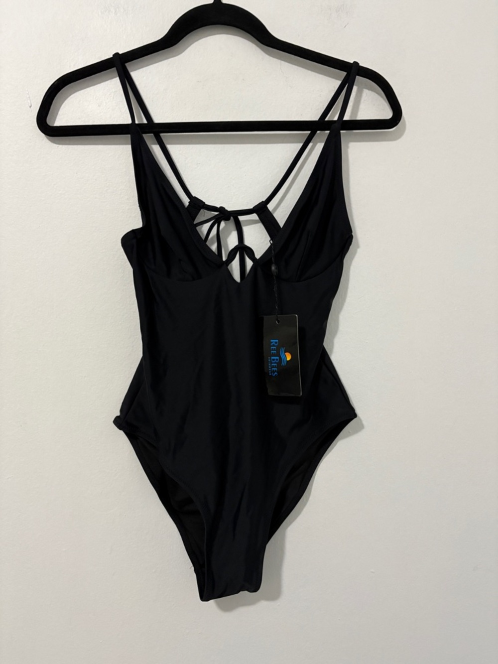 NWT REE BEES Black One Piece Swimsuit Strappy - Size Small